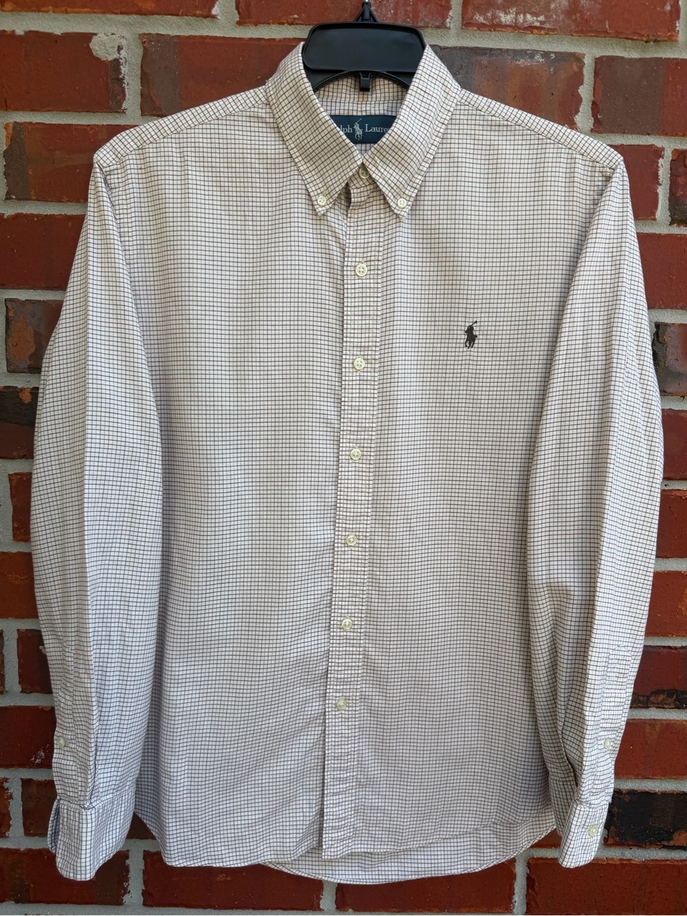 Vintage Polo Ralph Lauren Men's L Checked Cream Long Sleeve Button-Down Shirt P7